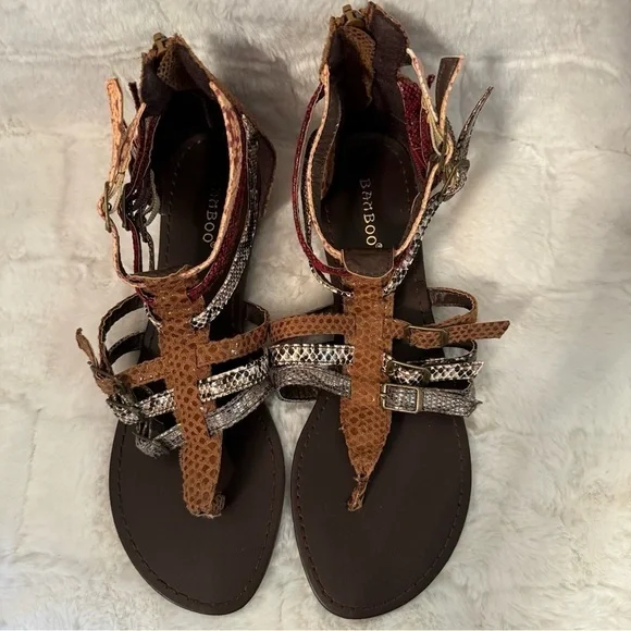 Bamboo Leather Strappy Gladiator T-Strap Sandals. Size 7.5. Snake print NEW - Picture 15 of 15